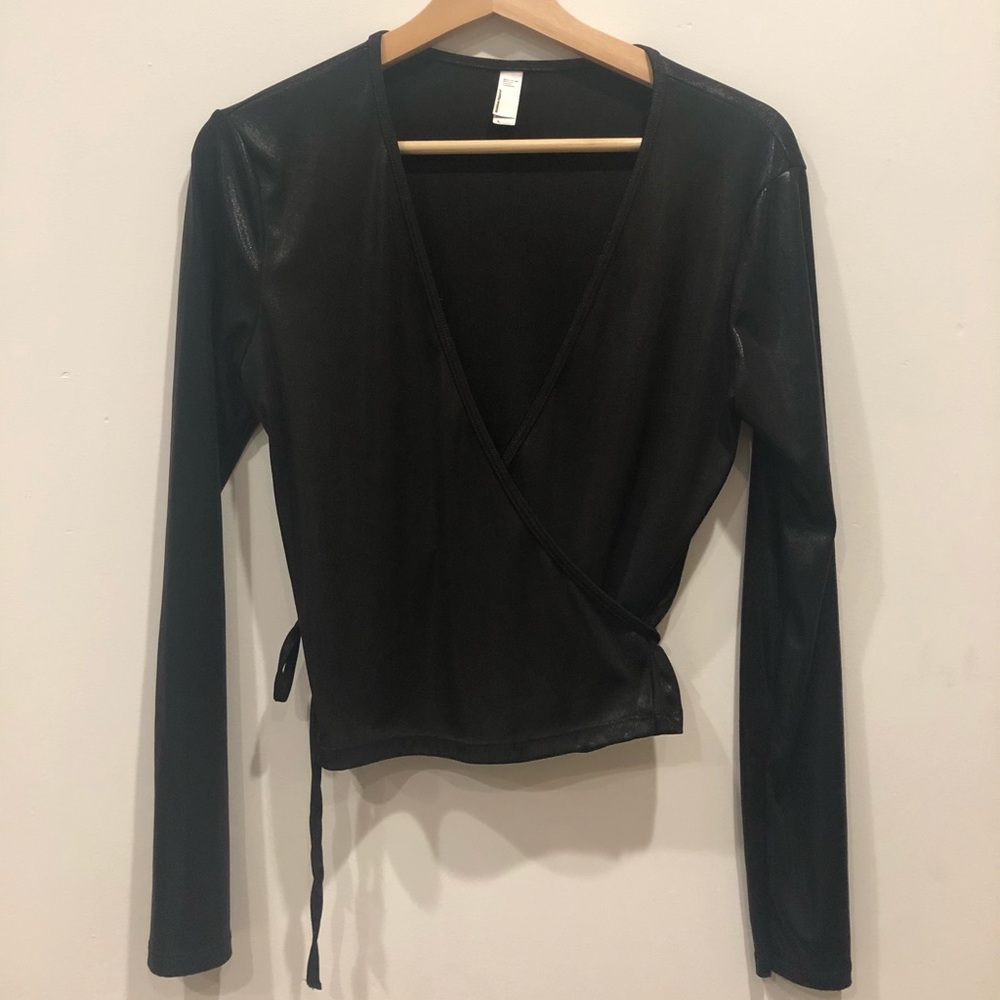 American Apparel Metallic long sleeve crop tie top